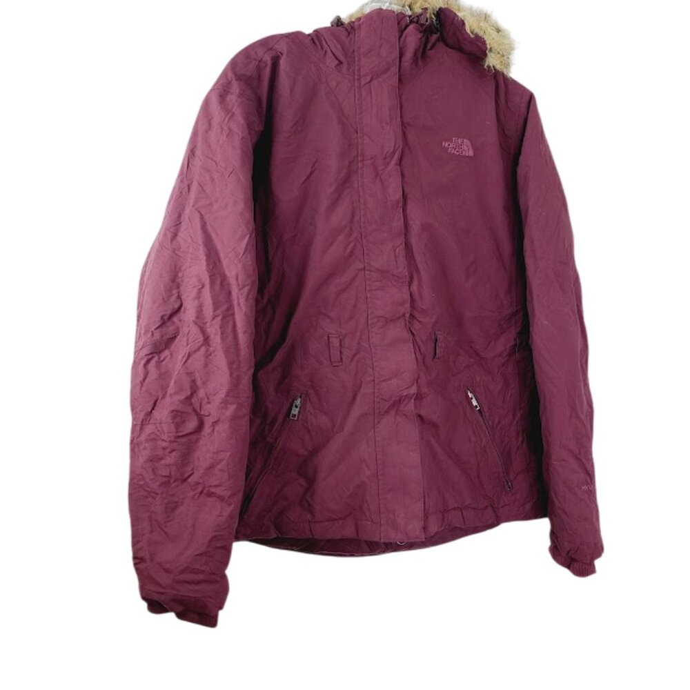 The North Face Women's Burgundy Goose Down Hooded Fur Winter Snow Jacket Size XL